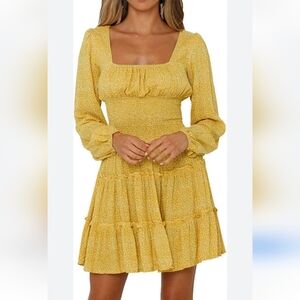 R.Vivimos Autumn Long Bell Sleeve Scoop Neck Smock Polka-dot Tiered Dress NWT